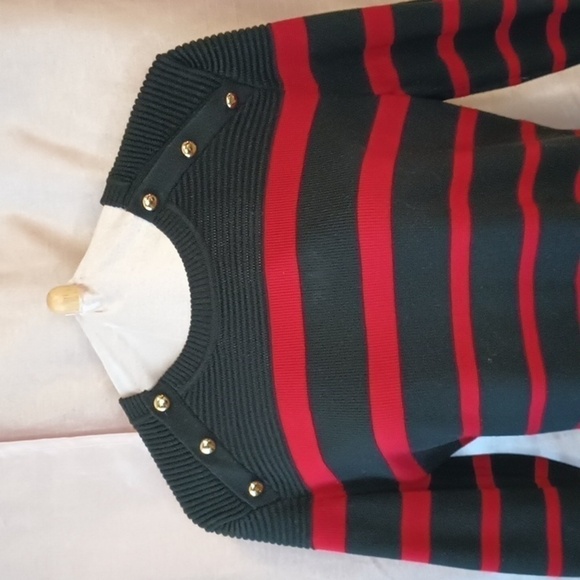 N10. Calvin Klein Black & Red Horizontal Striped Bodycon button sweater dress XL - Picture 2 of 6